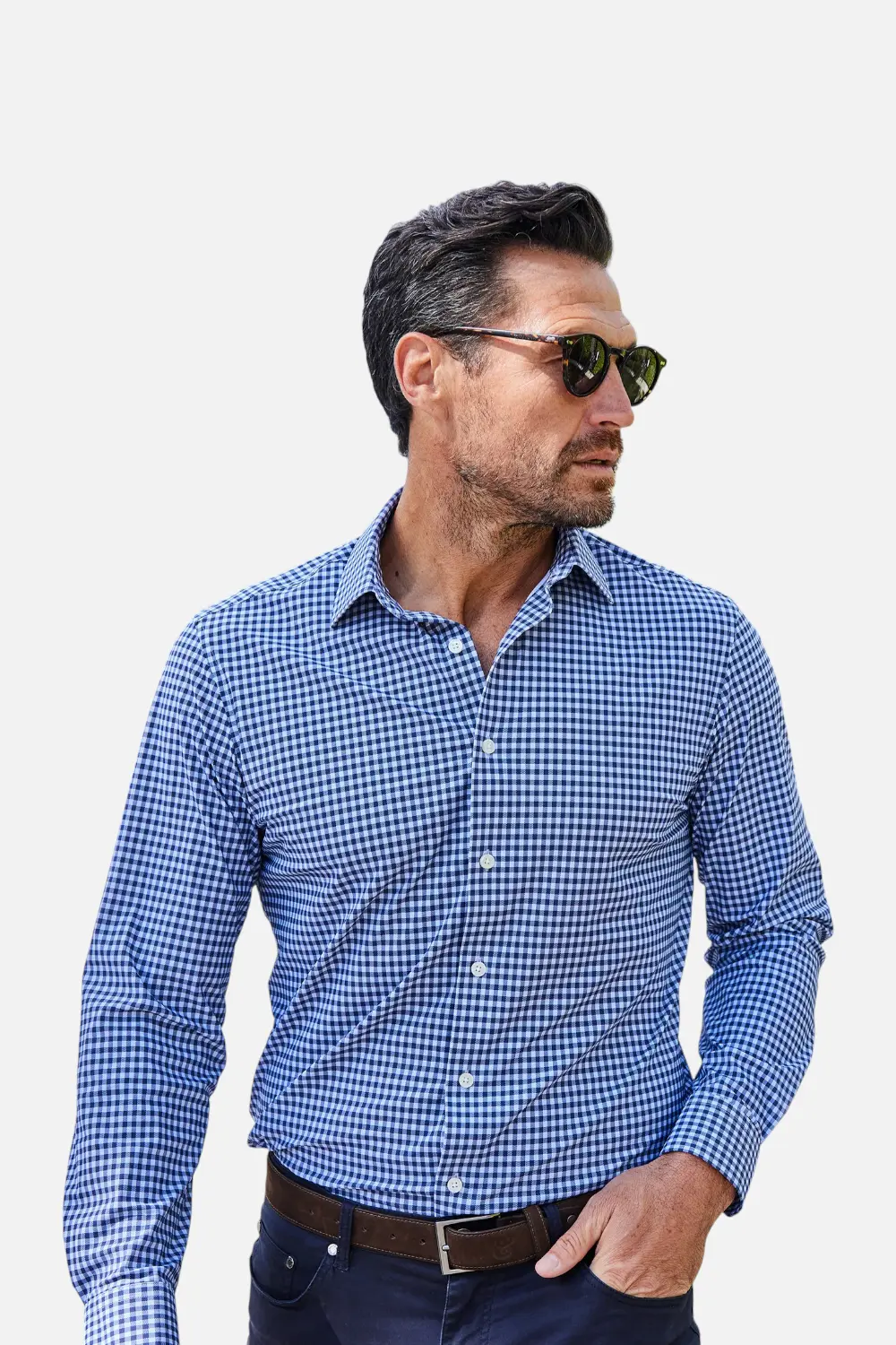 Collars & Co Apex Dress Shirt In Navy And Sky Gingham 1