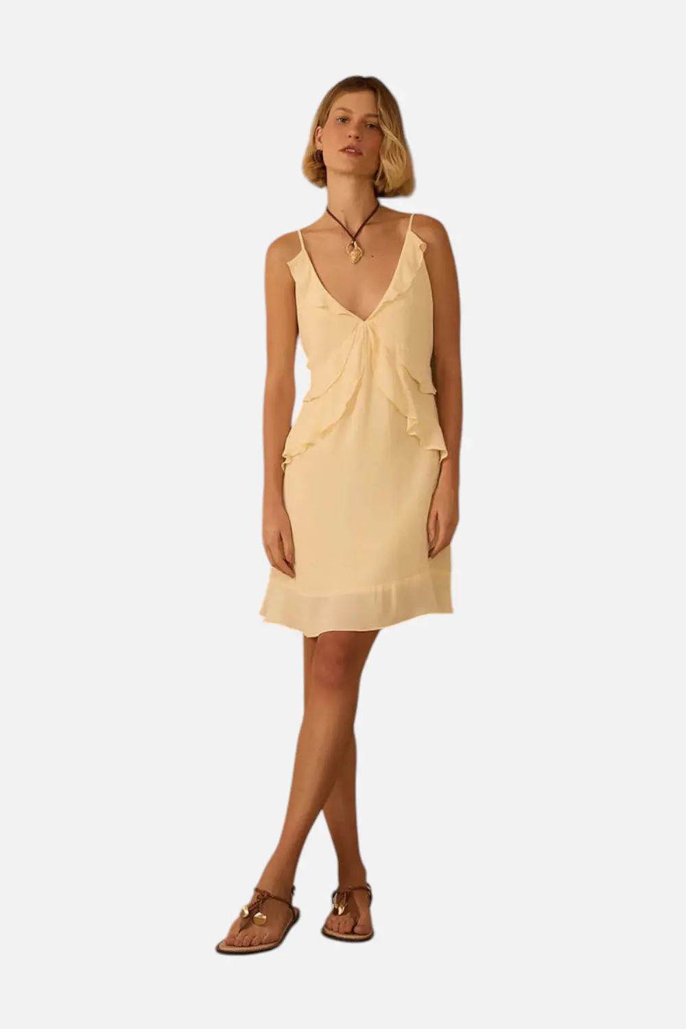 Dress To Ruffle Detail Mini Dress In Beige & Shell 1