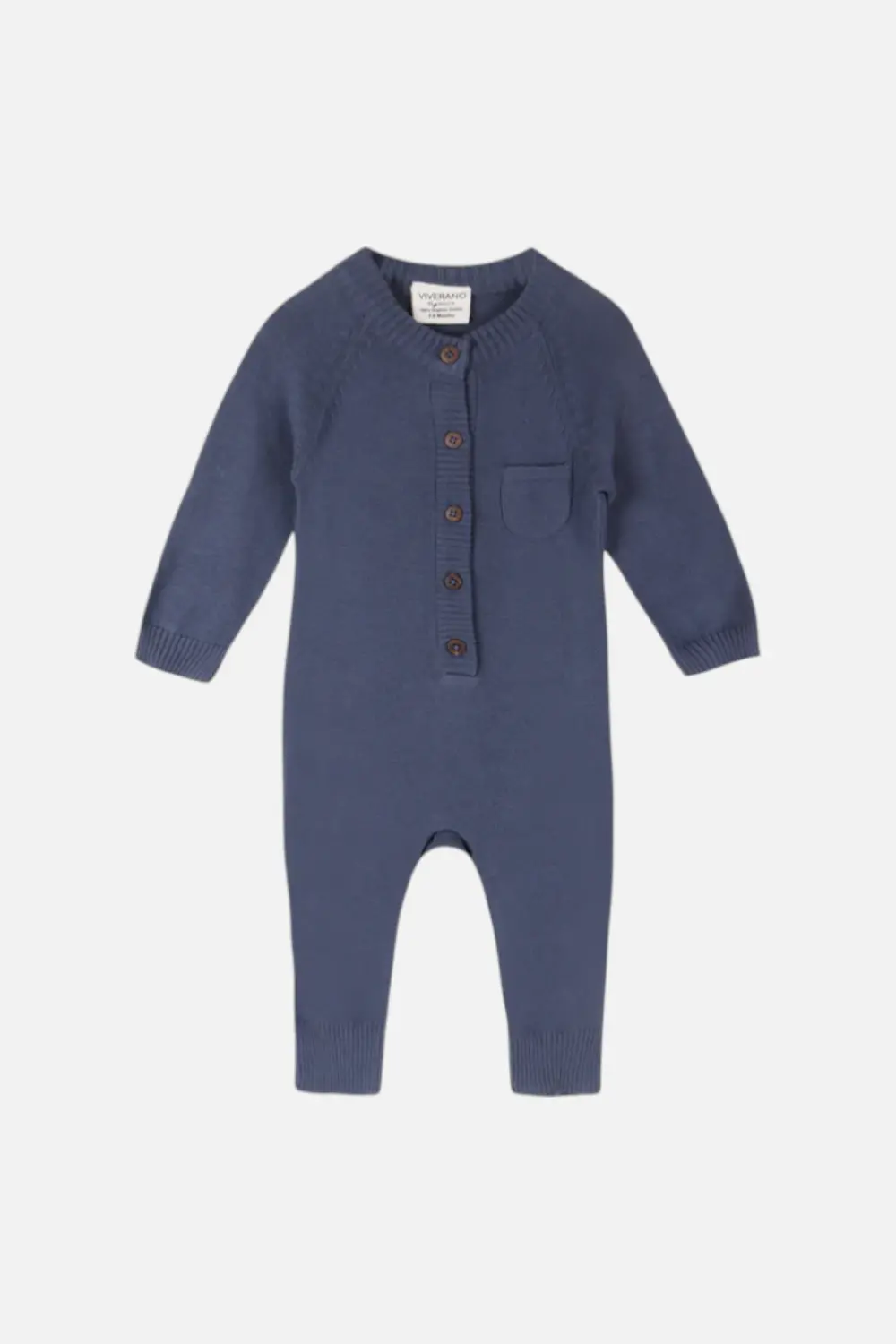 Viverano Baby Milan Earthy Knit Classic Button Jumpsuit In Blue 1