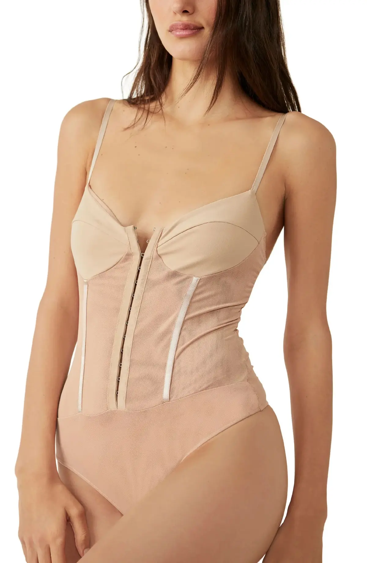 Free People Night Rhythm Corset Bodysuit In Pink Sand Dune 1