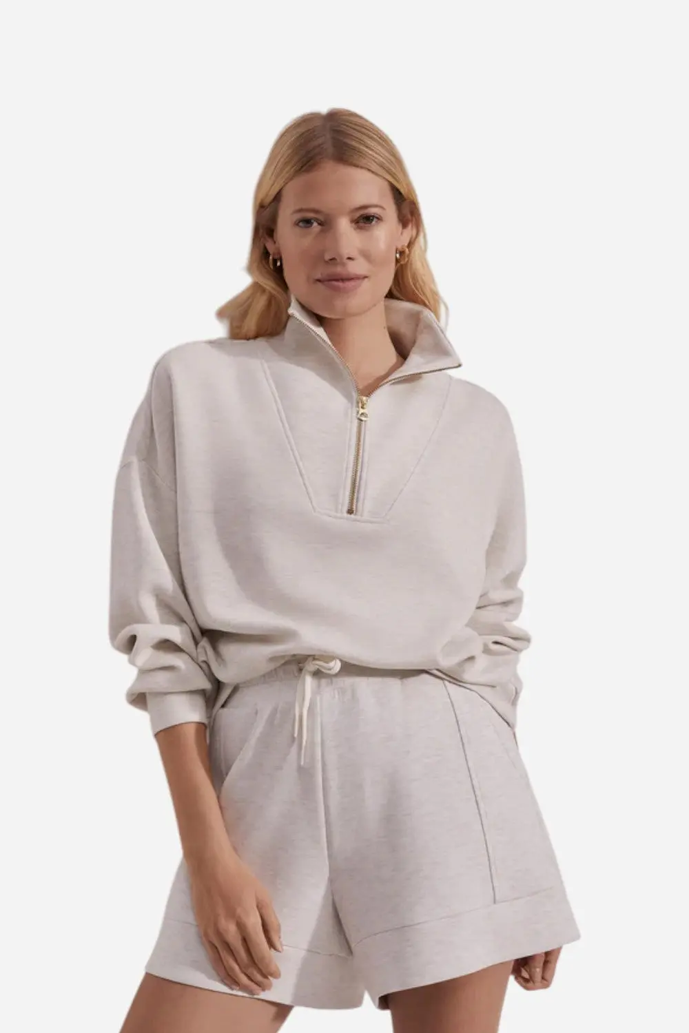 Varley Hawley Half Zip Sweatshirt In Ivory Marl 1