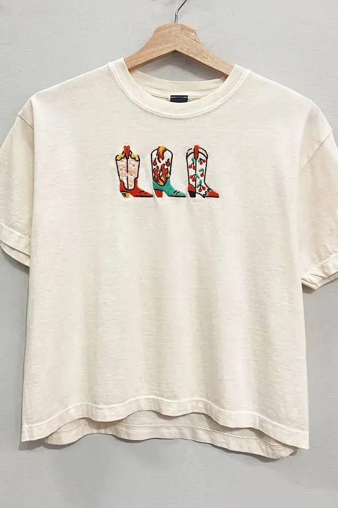Embroidered Western Boots Tee 1