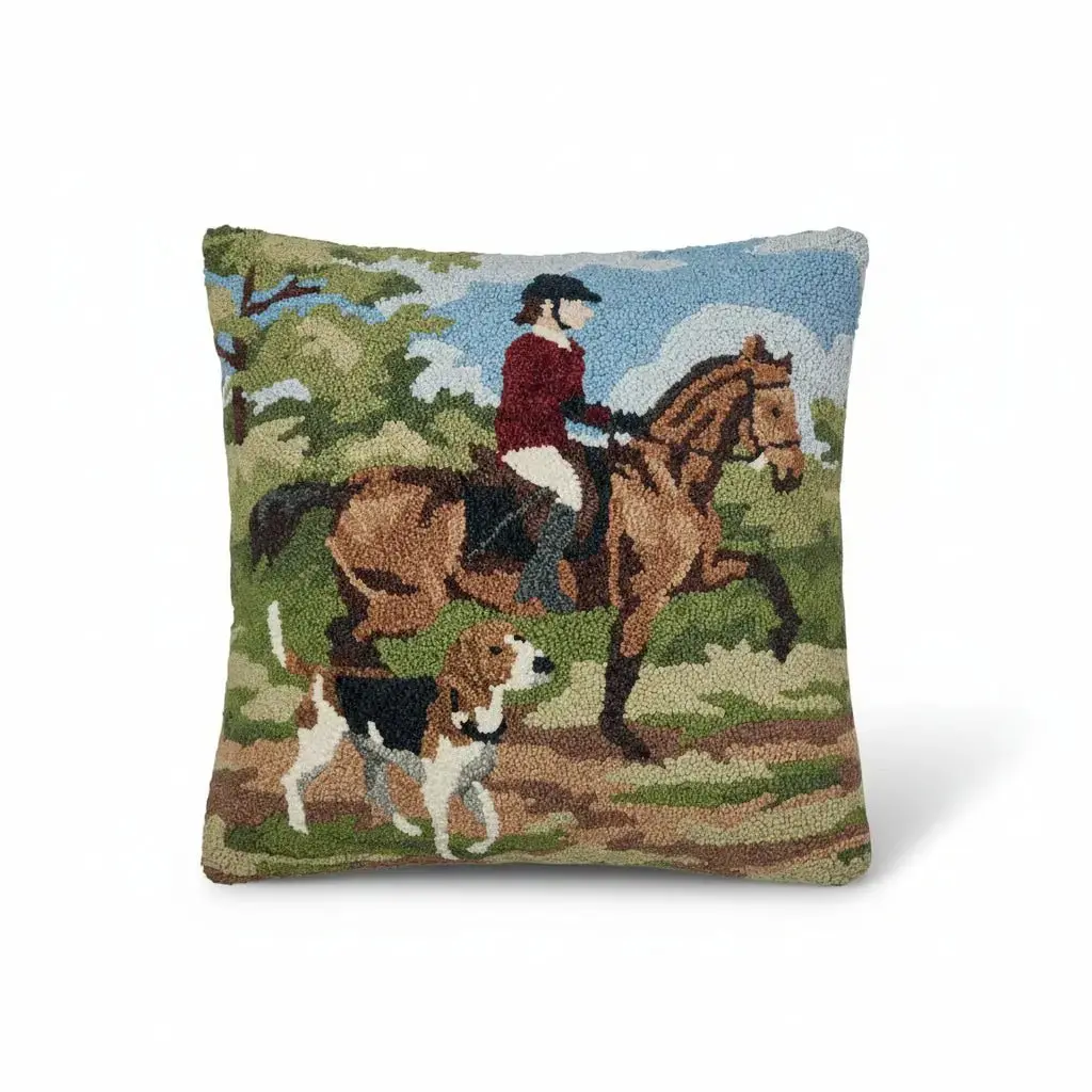 English Hunt Wool Hook Pillow 1