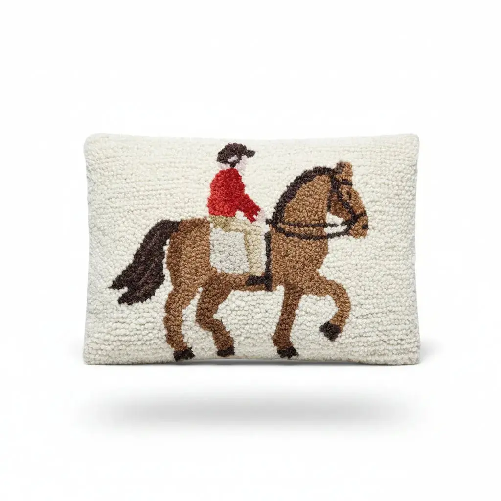 Equestrian Rider Wool Hook Pillow 1