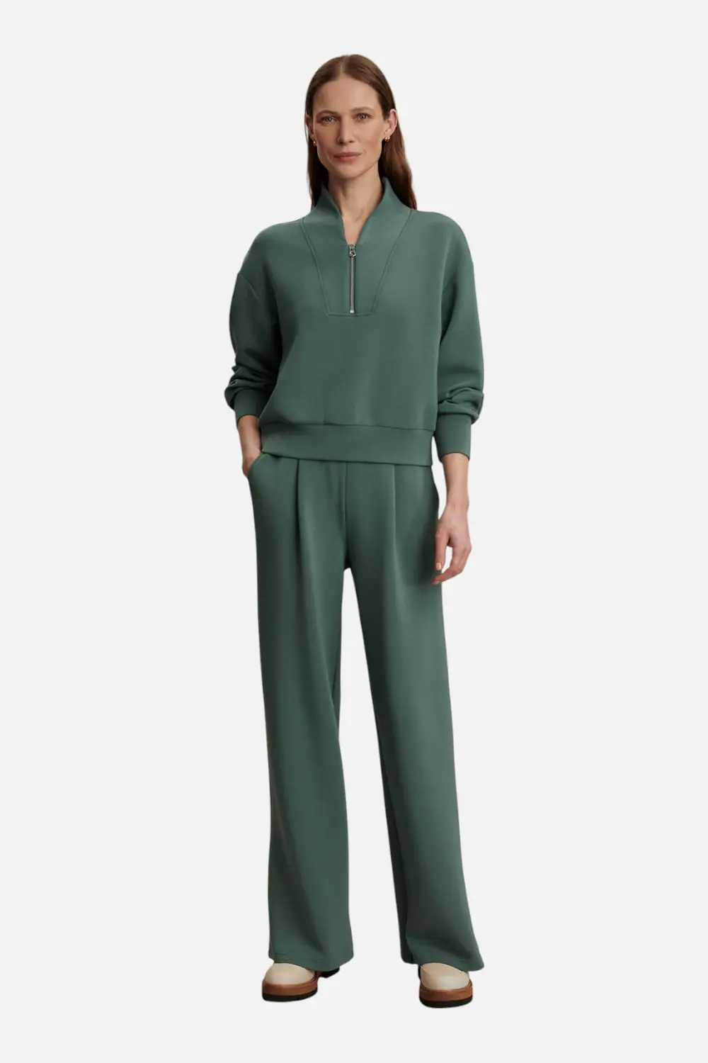 Varley Women's Extra Wide Leg 29.5" Pant In Dark Forest 1