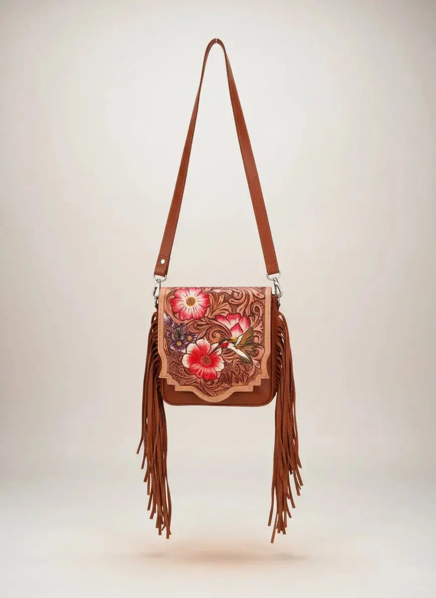 Tessie Tooled Leather Floral Crossbody Purse 1