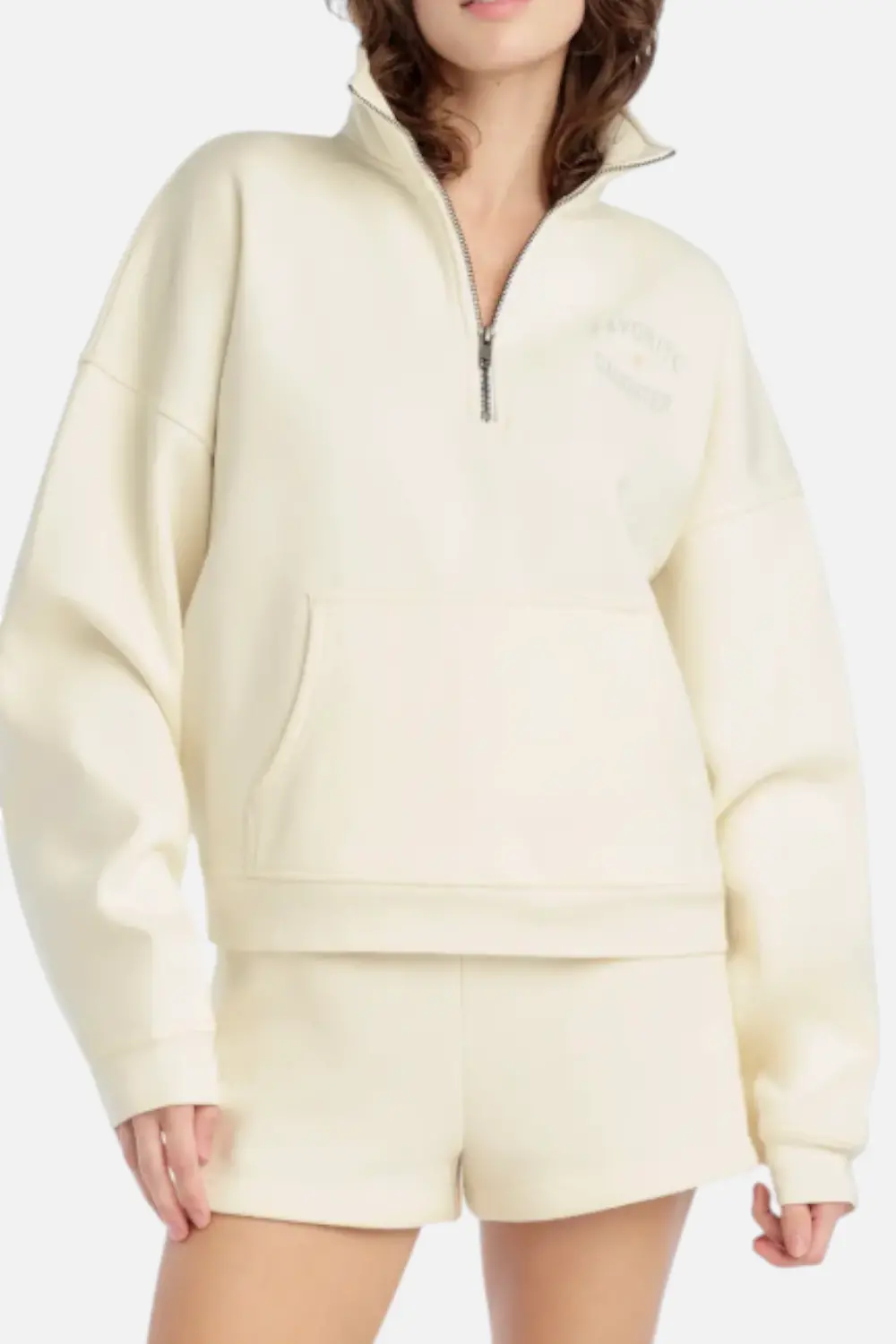 Favorite Daughter Hal Half Zip Sweatshirt In Gardenia & Light Sage 1