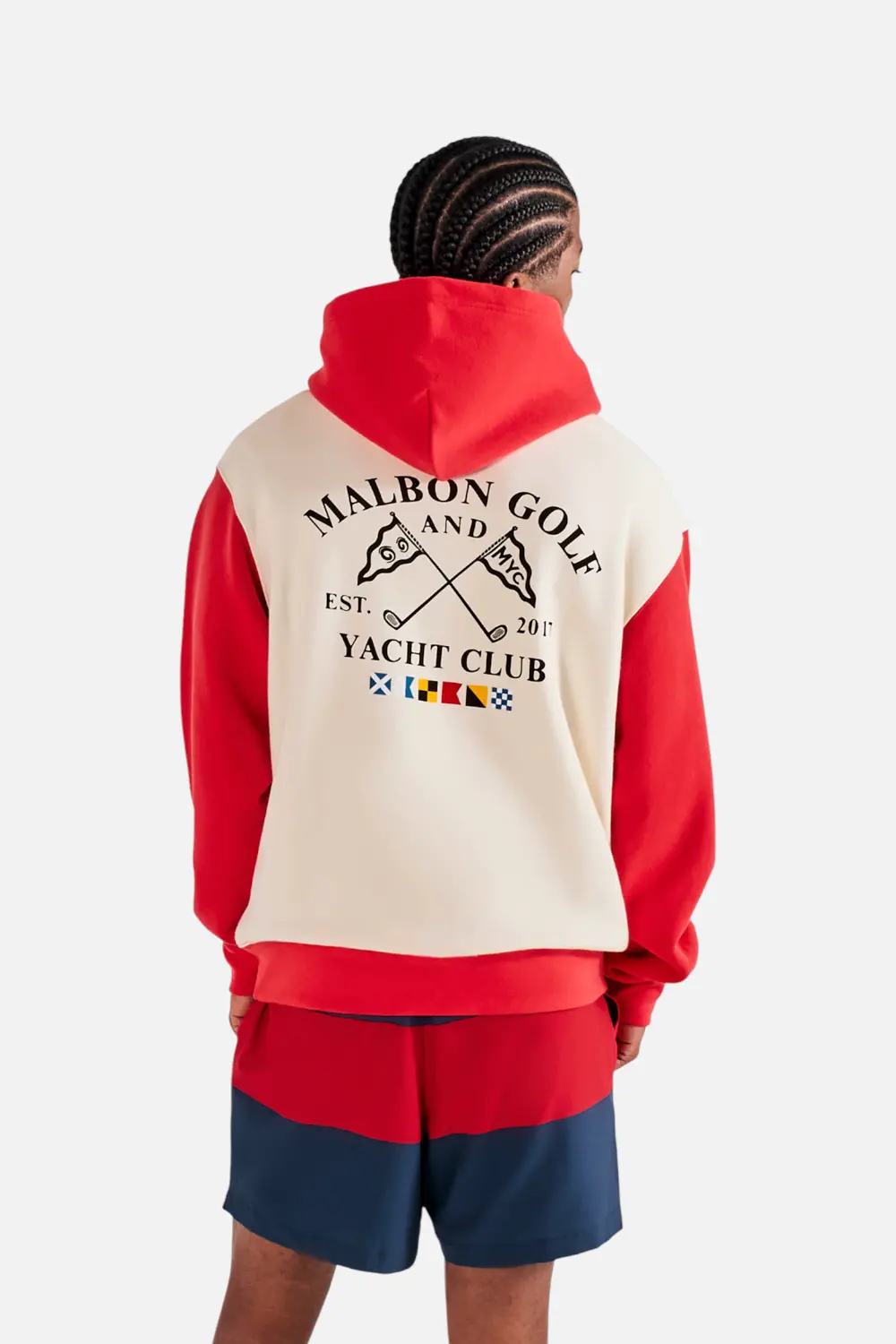 Malbon Golf Men's Fesque Deck Hand Hoodie In Tofu And Red 1