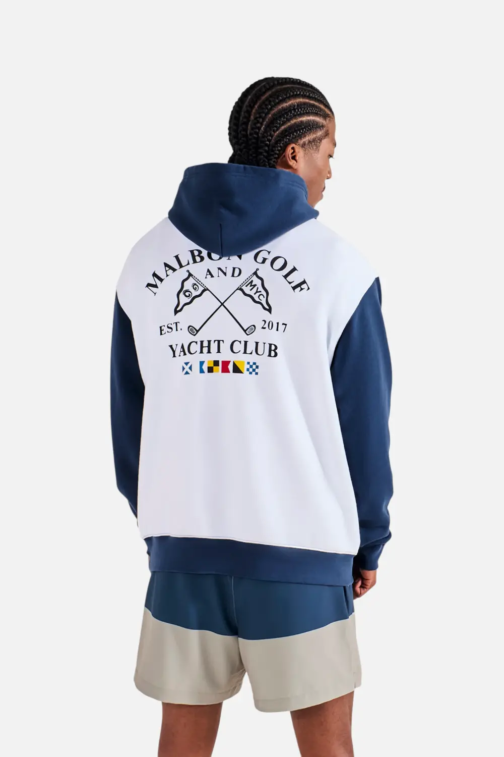 Malbon Golf Men's Fesque Deck Hand Hoodie In White And Navy 1
