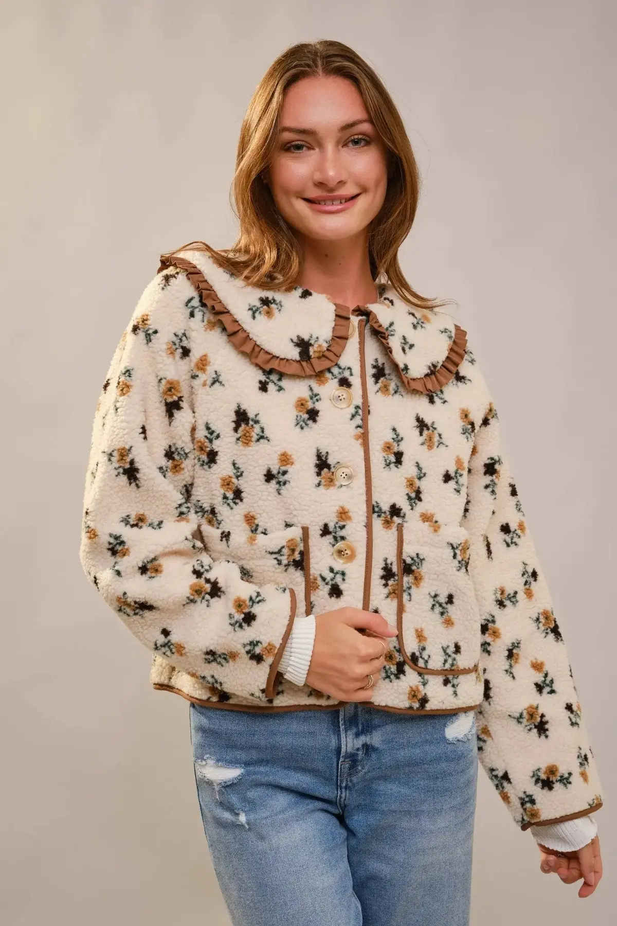 Floral Ruffle Western Sherpa Jacket 1