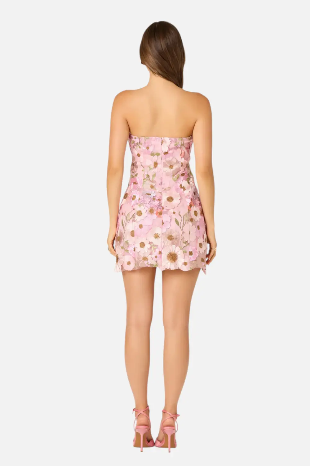 Astr The Label Julisa Embroidered Floral Strapless Mini Dress In Pink Floral 3