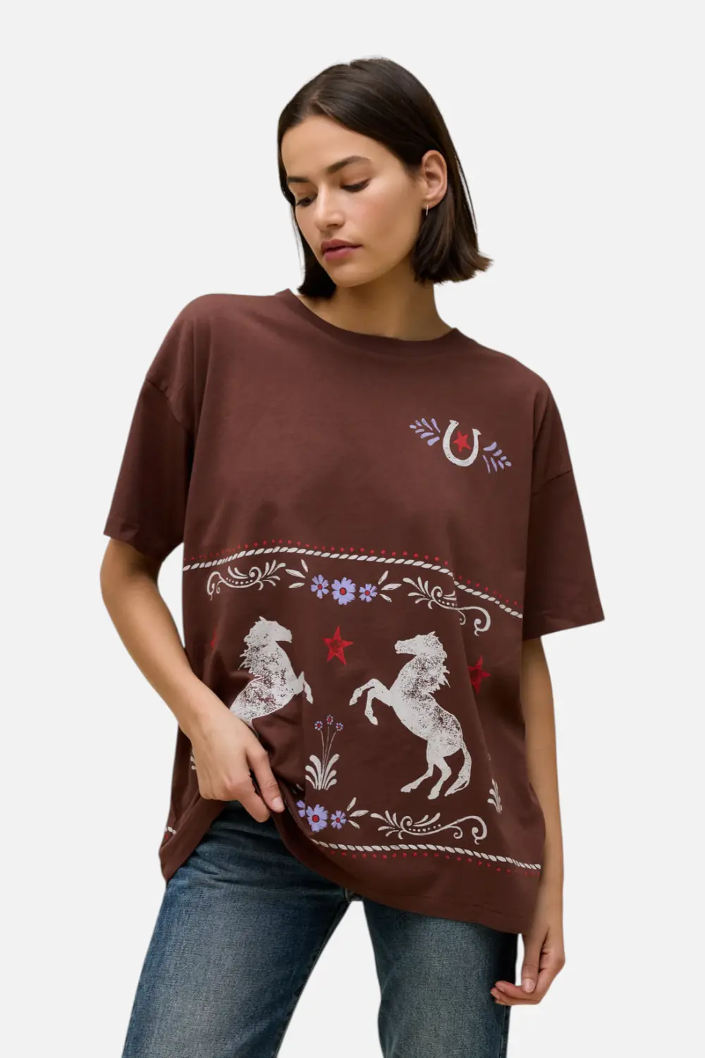 Daydreamer La Women's Floral Horse Pattern Merch Tee In Nutmeg 1
