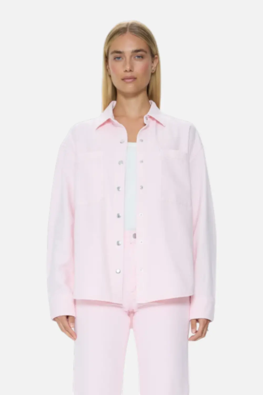 Pistola Elin Fluid Denim Shacket In Blush 1