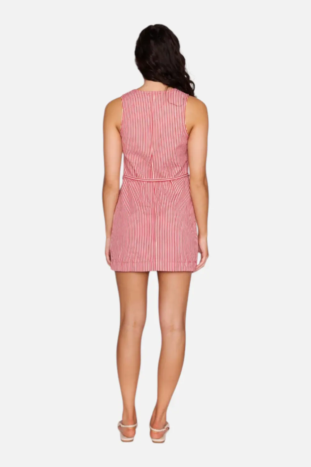Minkpink Freya Pinstriped Denim Mini Dress In Red Stripe 3
