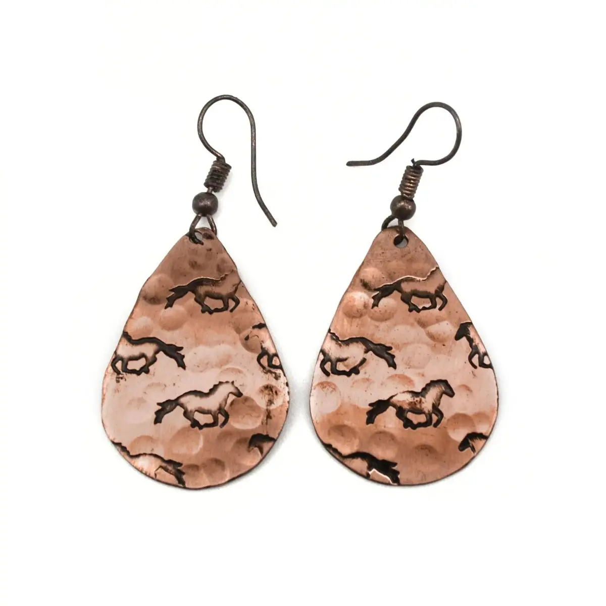 Galloping Horses Copper Engraved Earrings 1