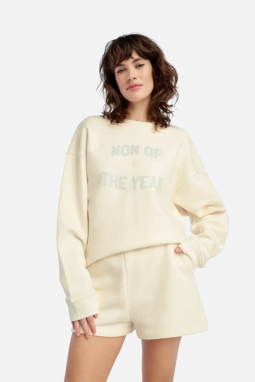 Favorite Daughter Mom Of The Year Sweatshirt In Gardenia & White Sage 1