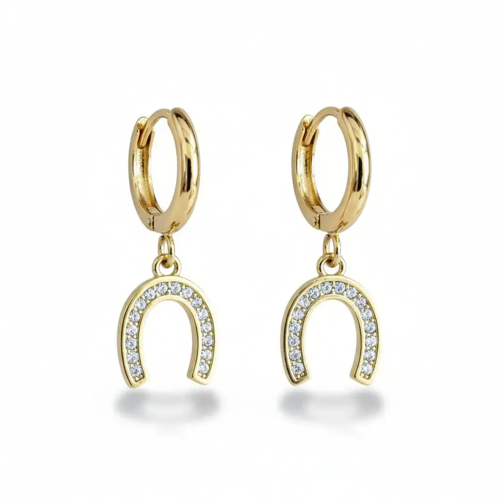 Golden Horseshoe Huggie Earrings 1