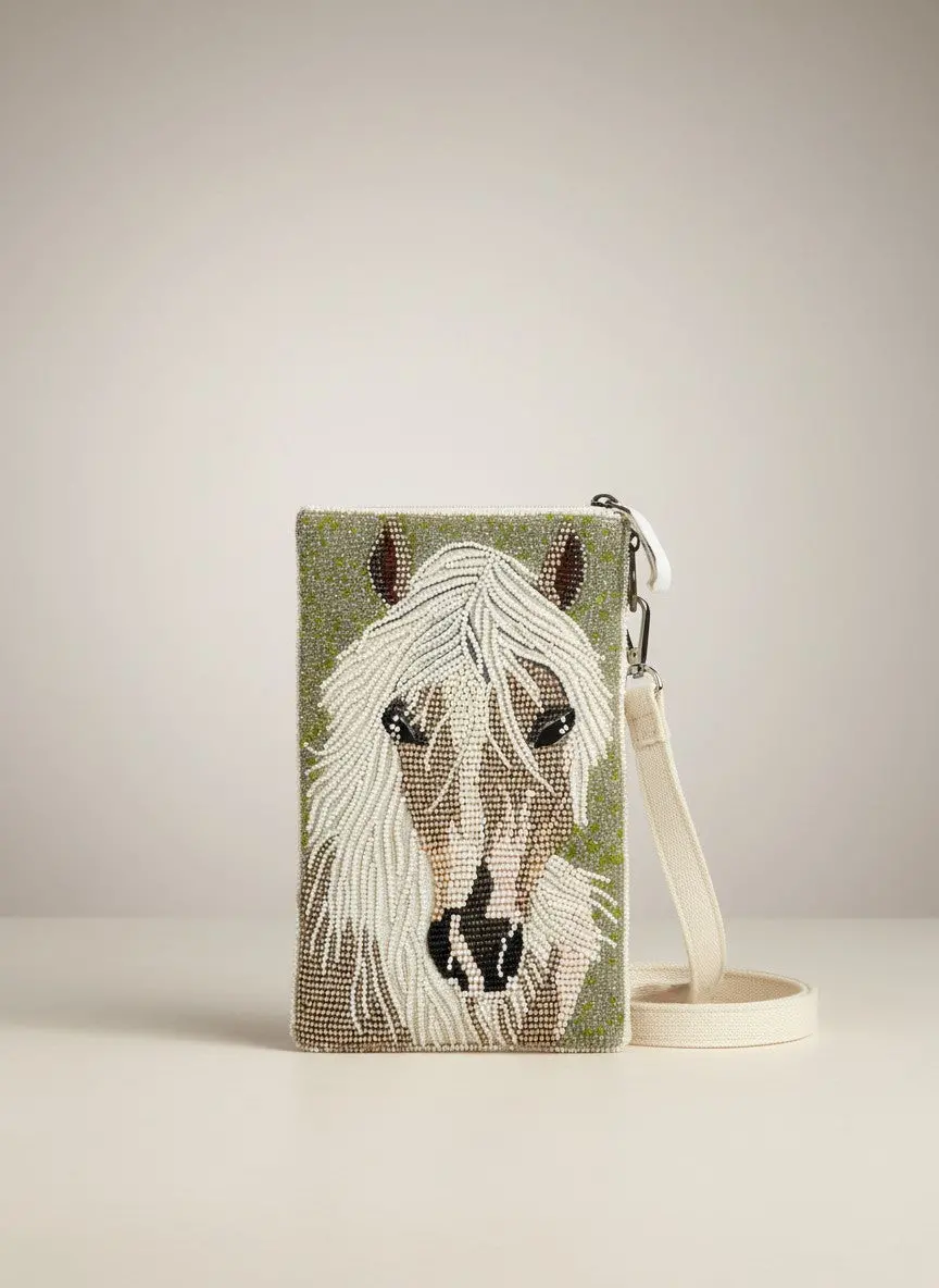 White Mane Horse Hand-Beaded Purse 1