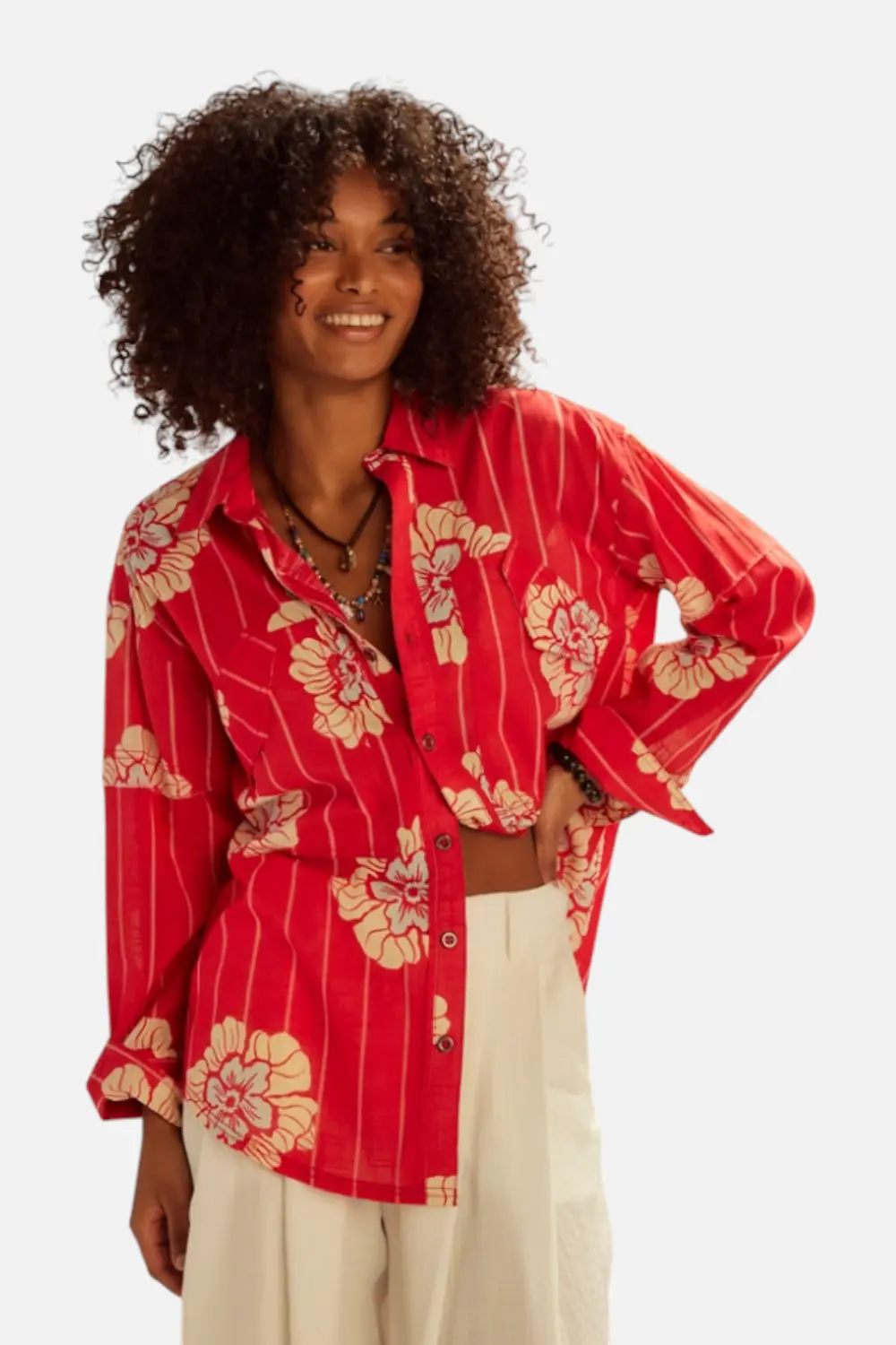 Free People Hidden Flower Camo Shirt In Cherry Combo 1