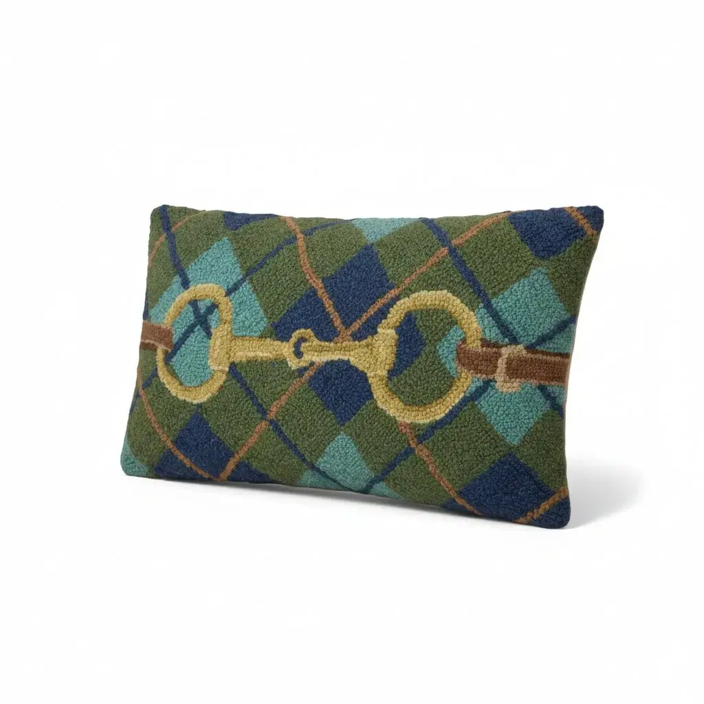 Horse Bit Plaid Wool Pillow 1