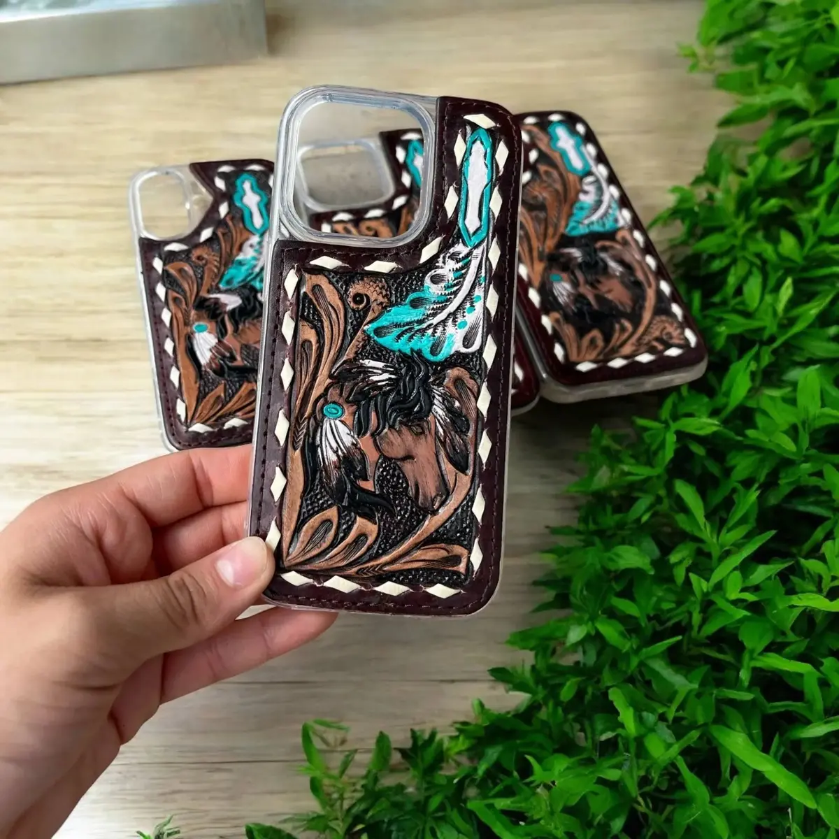 Horse Hand-Tooled Leather Iphone Case 1