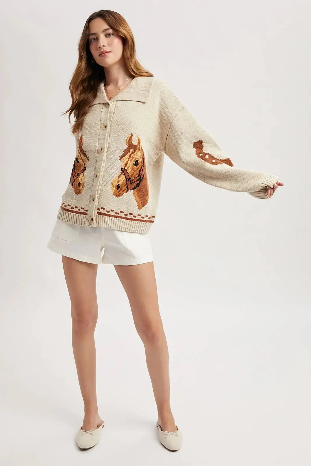 Horse & Horseshoe Button Cardigan (Cream) 3