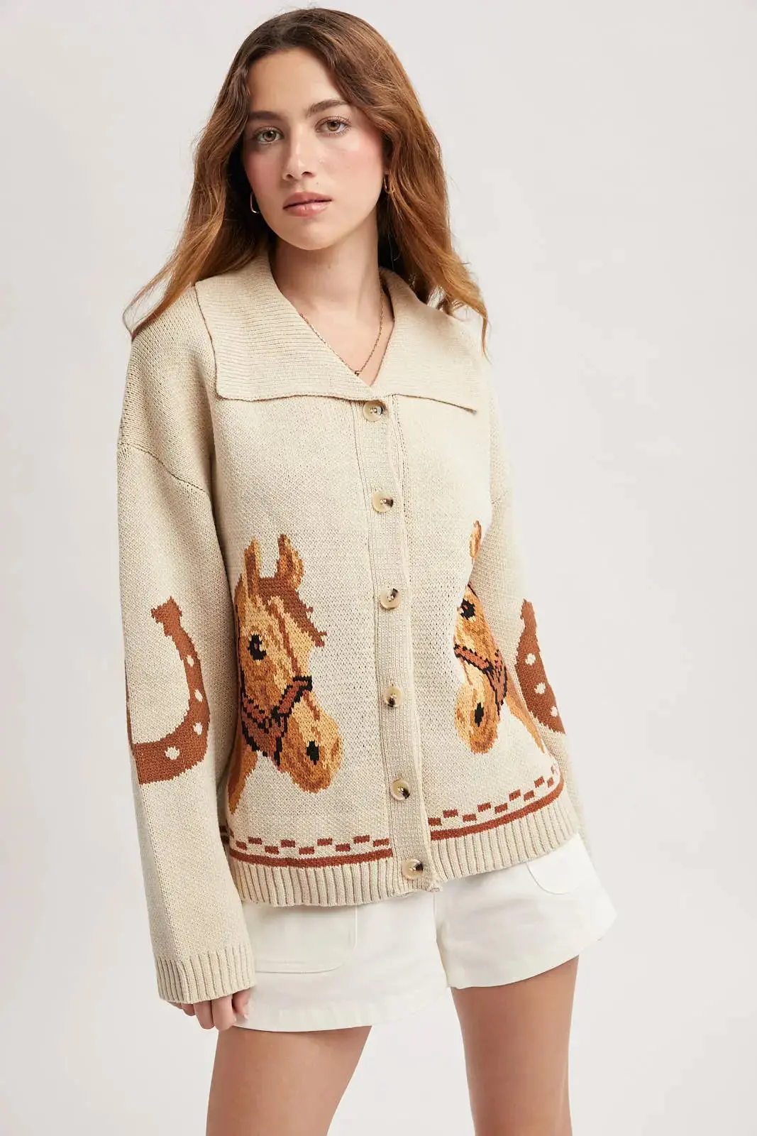 Horse & Horseshoe Button Cardigan (Cream) 2