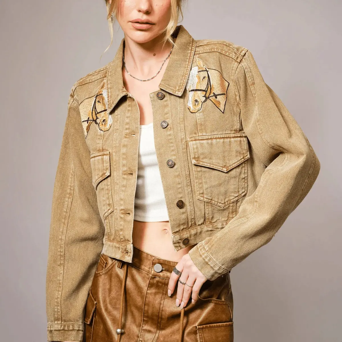 Horseshoes & Horses Embroidered Denim Jacket 1