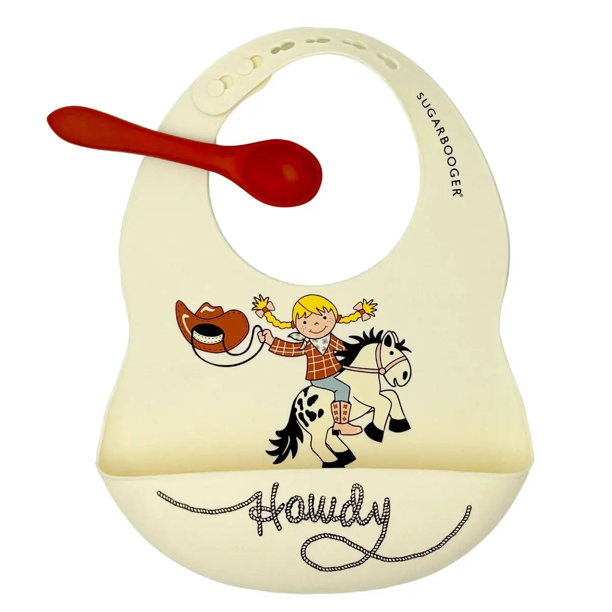 Howdy Cowgirl Bib & Spoon Set (Cream) 1