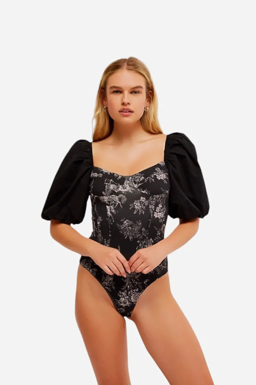 Free People Prairie Rose Bodysuit Black Combo 1