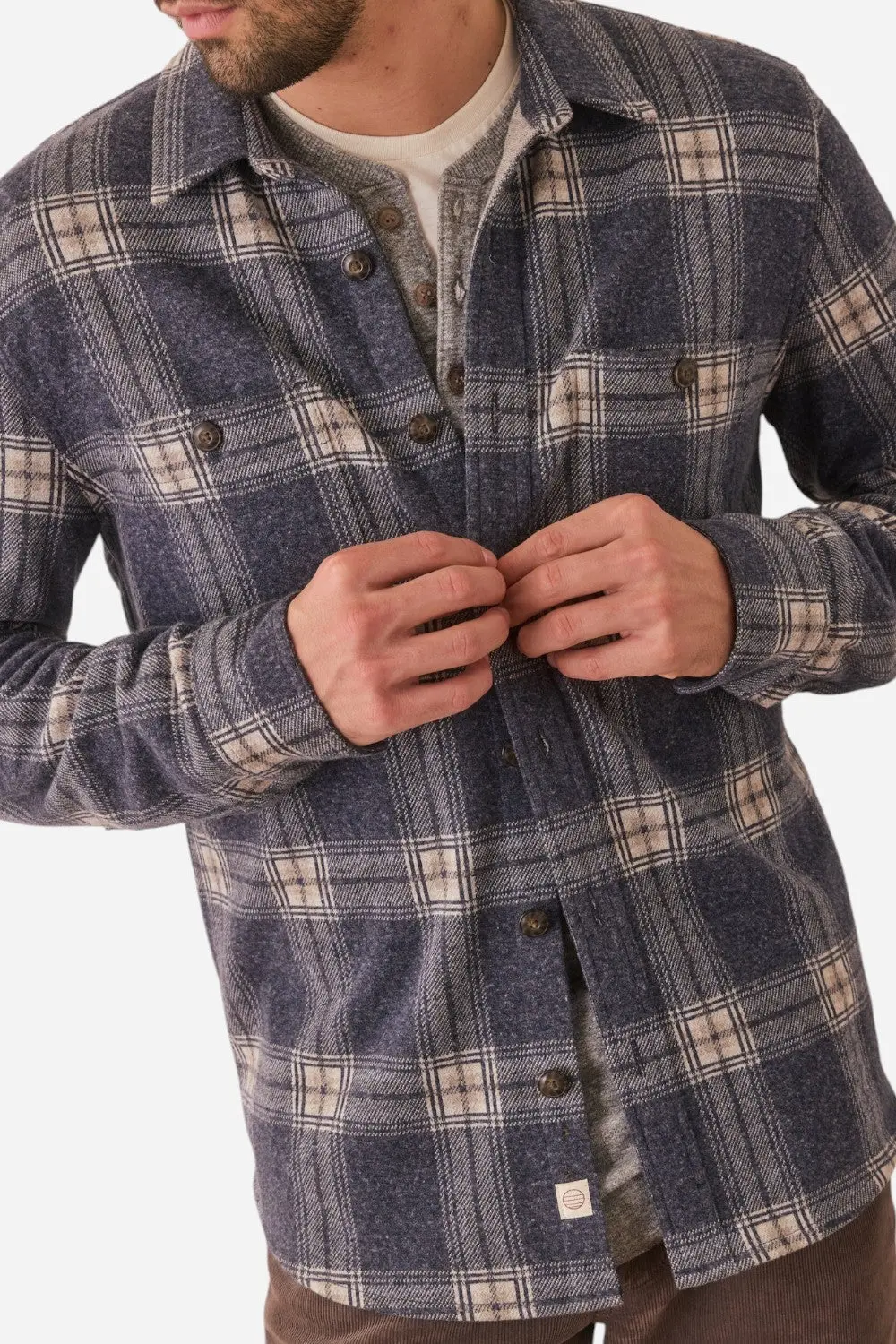 Marine Layer Pacifica Stretch Twill Shirt In Dark Blue Plaid 3