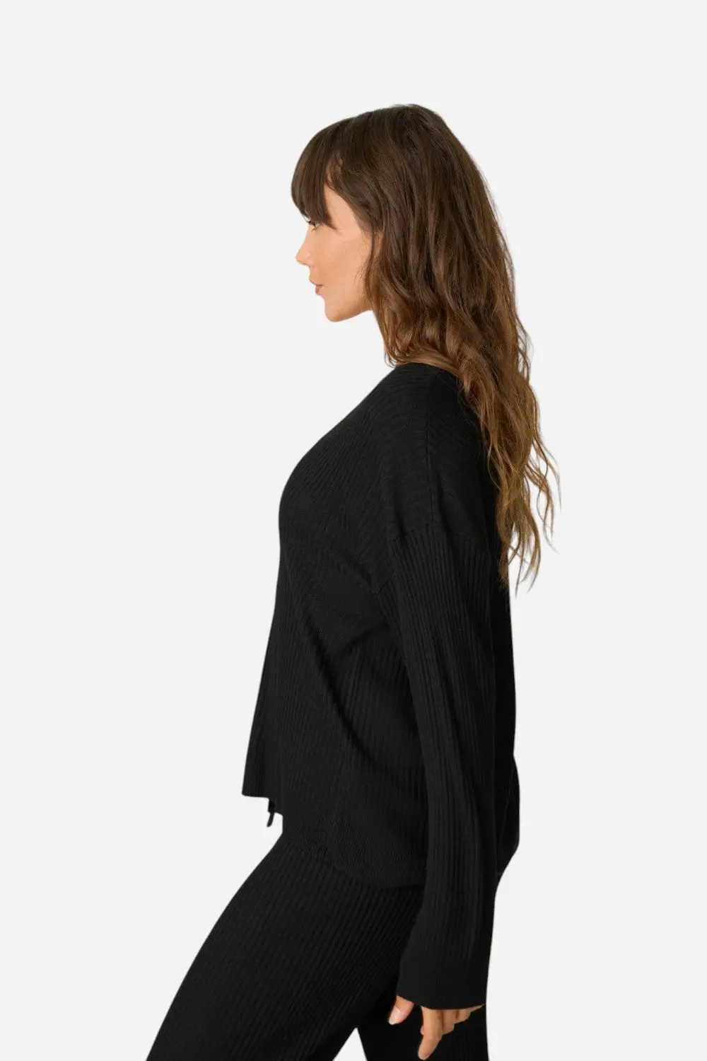 Pj Salvage Jet Set Luxe Ribbed Long Sleeve Top In Black 4