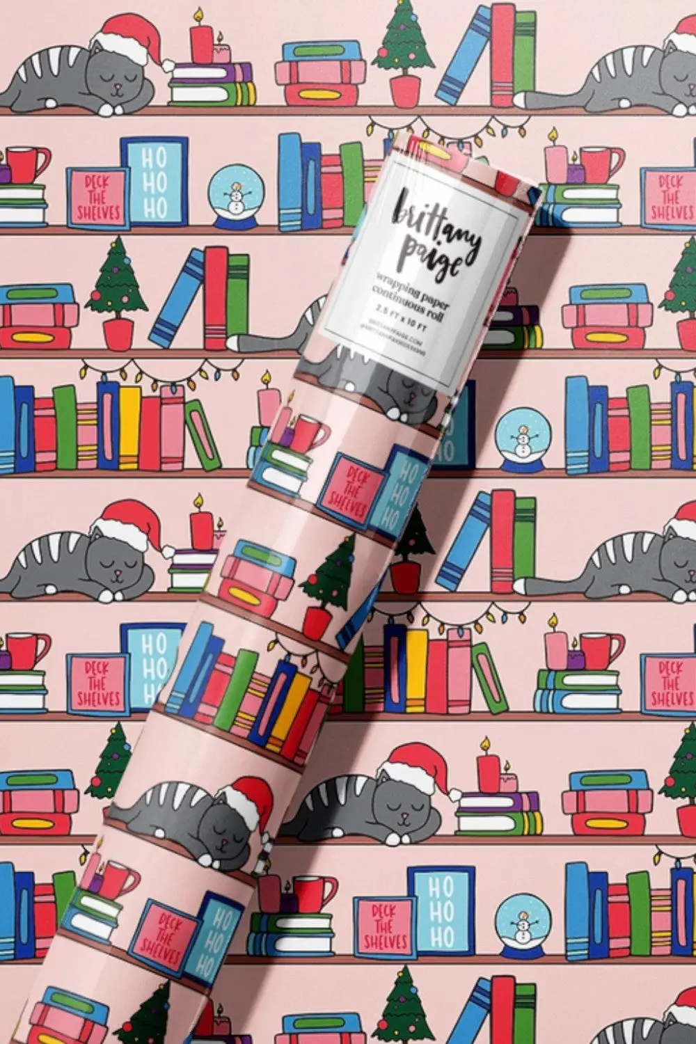 Christmas Bookshelf Wrapping Paper 1