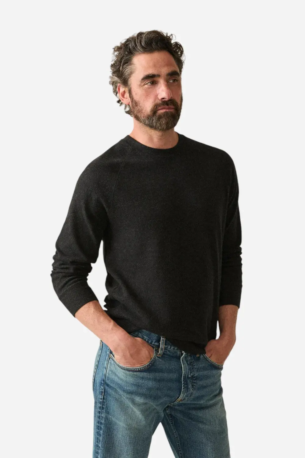 Faherty Legend Sweater Crew Heather Black Twill 1