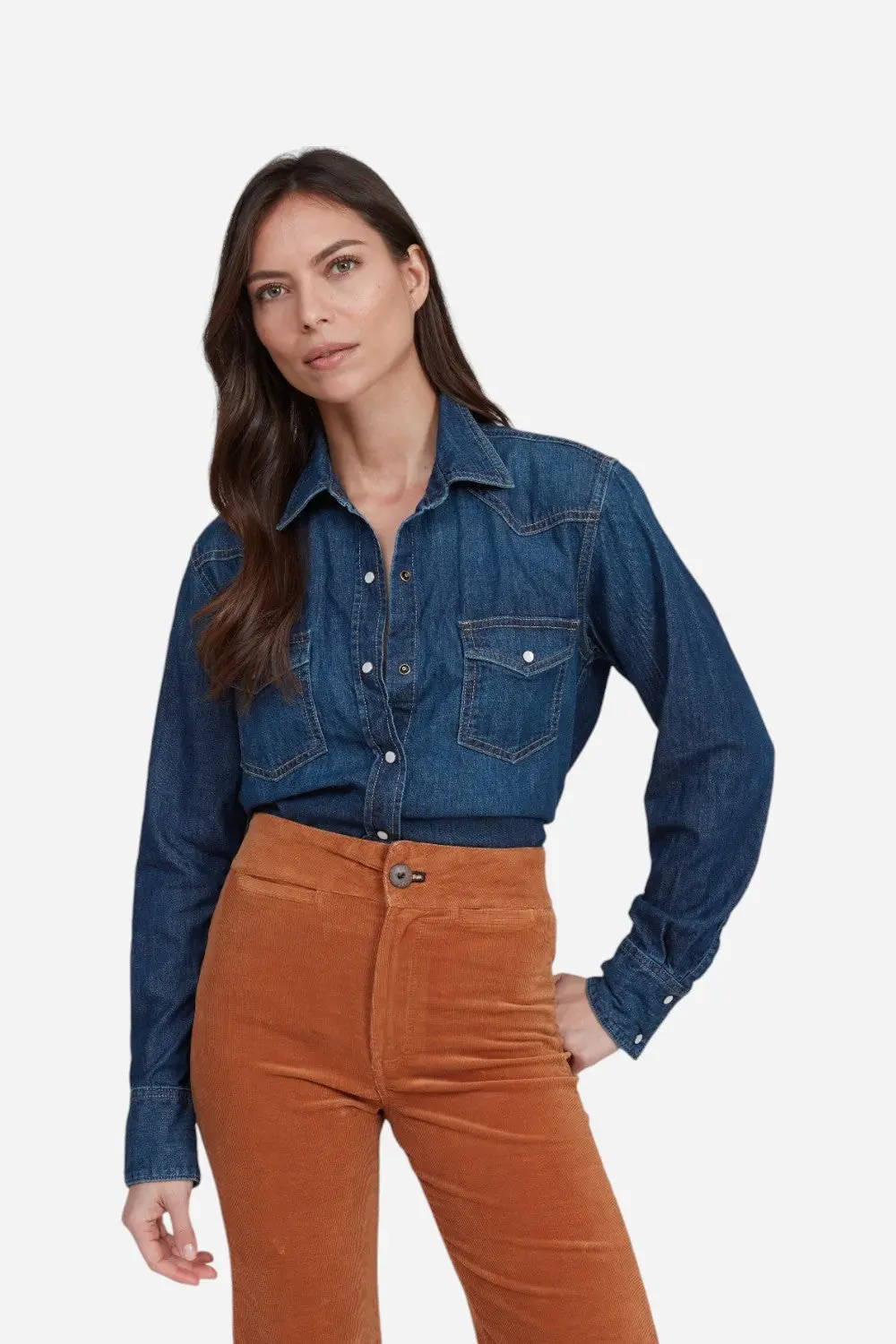 Askkny Western Denim Shirt In Resin 1