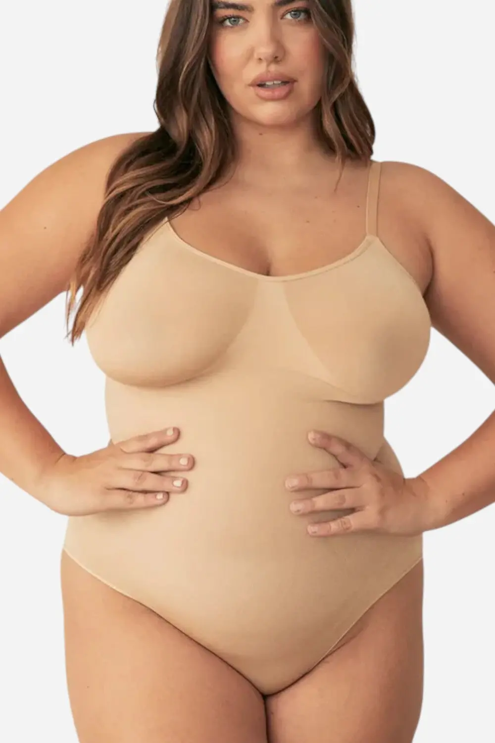 Pinsy Shapewear V Neck Spaghetti Butter Sculpt Seamless Shapewear Bodysuit In Beige 1