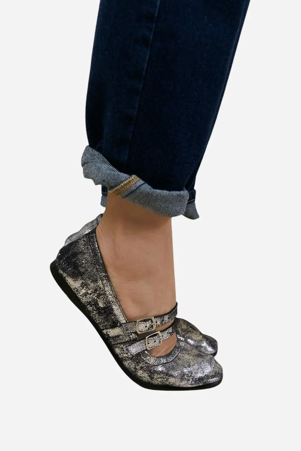 Free People Shoes Gemini Ballet Flat In Silver Distressed 7