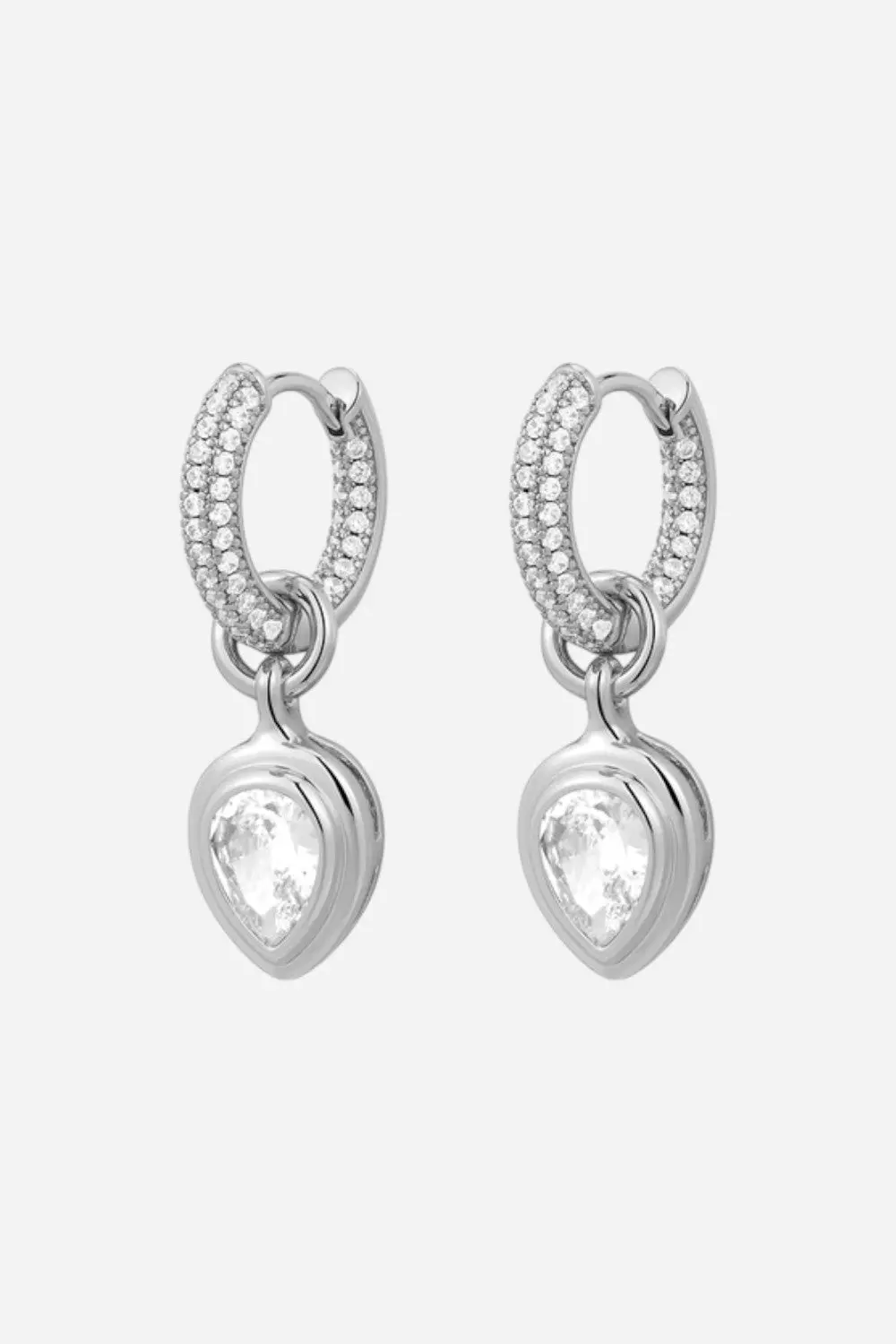 Luv Aj Pear Double Bezel Charm Huggies In Silver 1