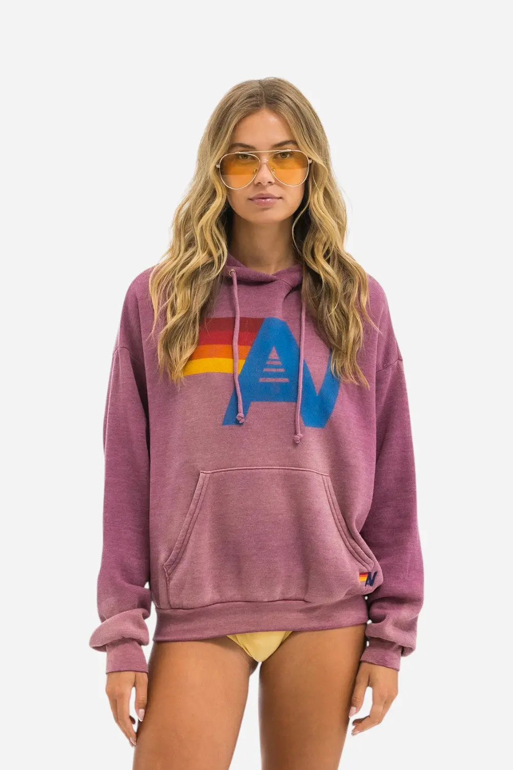 Aviator Nation Vintage Logo Relaxed Pullover Hoodie In Faded Berry 1