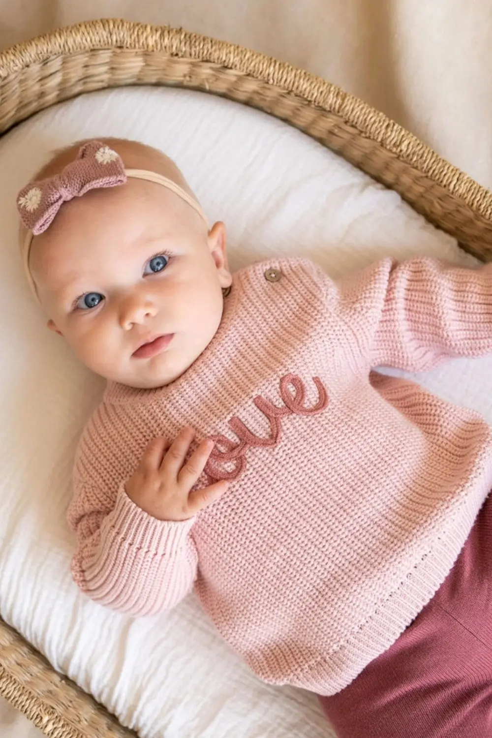 Viverano Love Embroidered Chunky Knit Baby Sweater In Pink 4