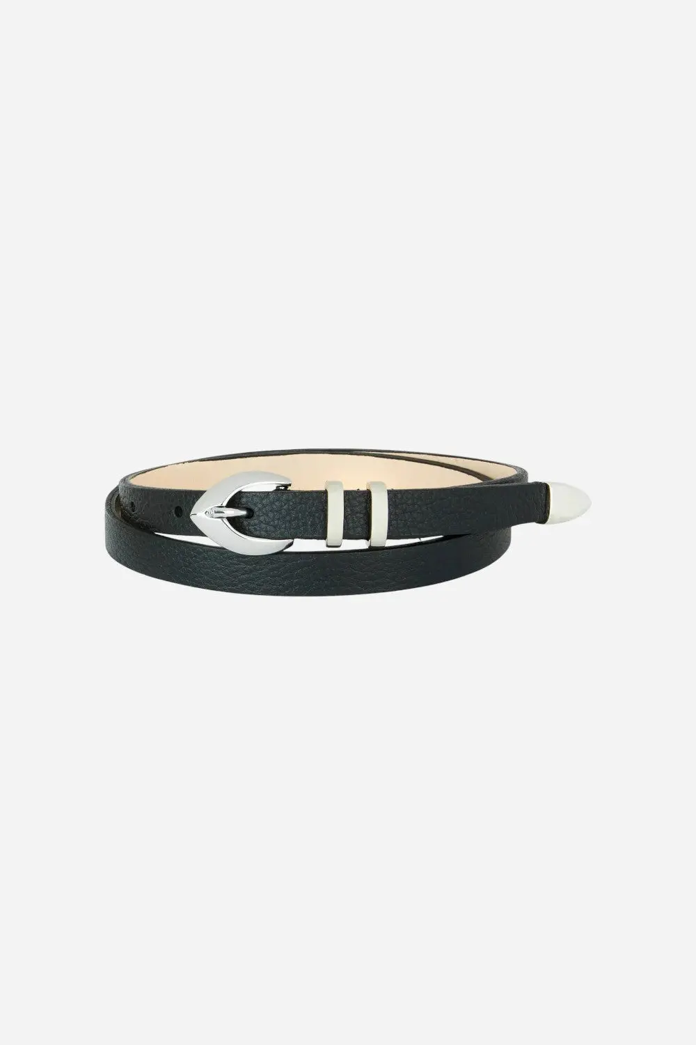 Brave Leather Ltd Akia Pebbled Belt In Black - Silver 1