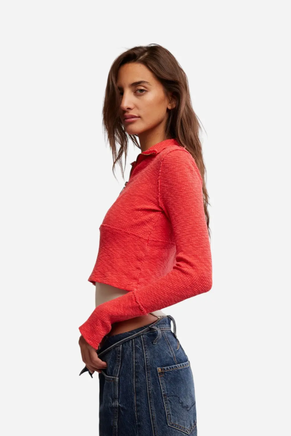 Free People Midnight Half Zip In High Risk Red 2