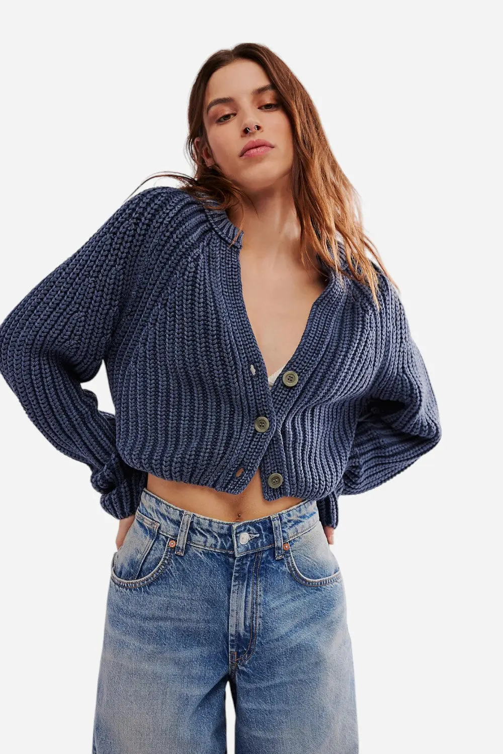 Free People Sweet Nothing Cardi In Navy 1