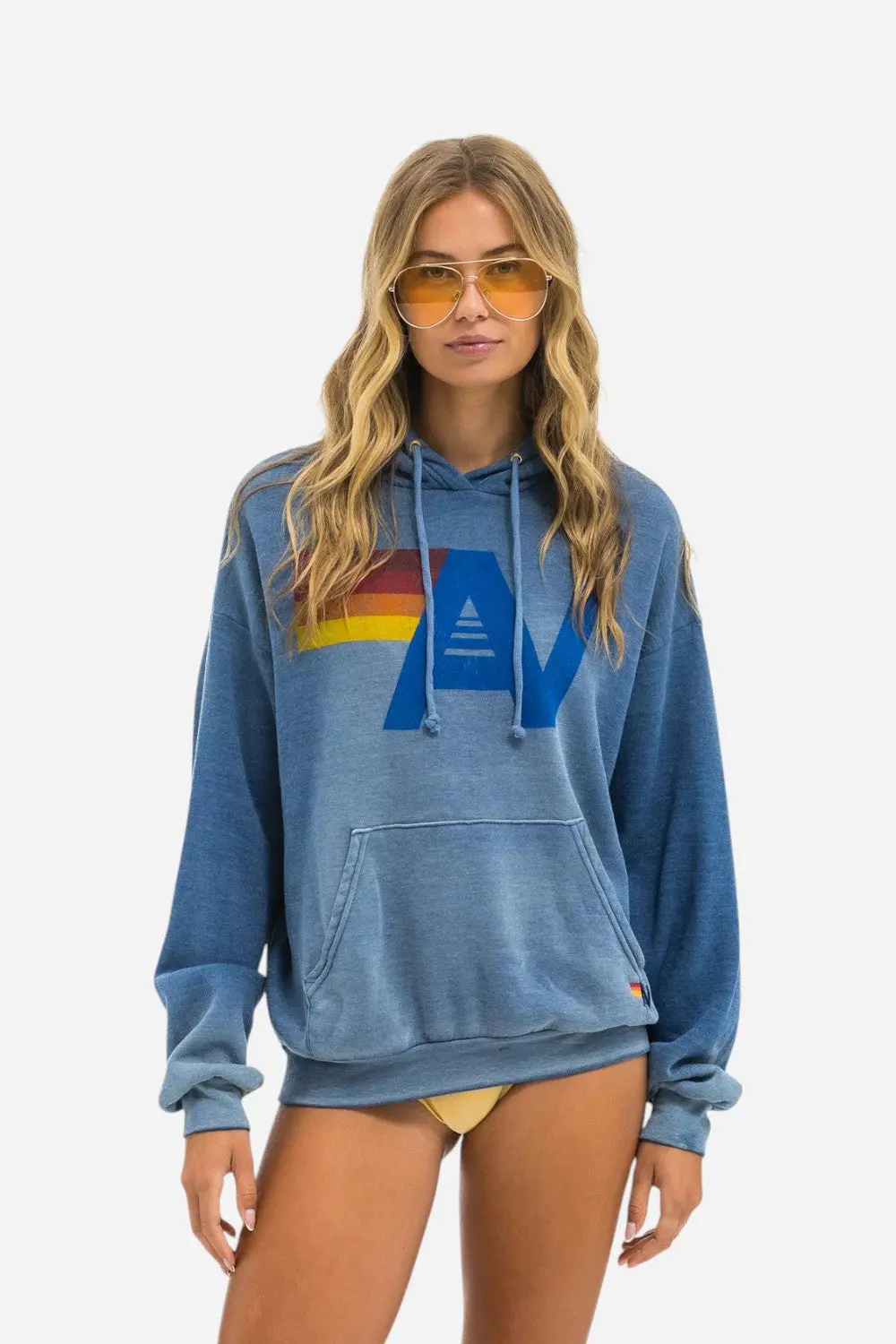 Aviator Nation Vintage Logo Relaxed Pullover Hoodie In Faded Water 1