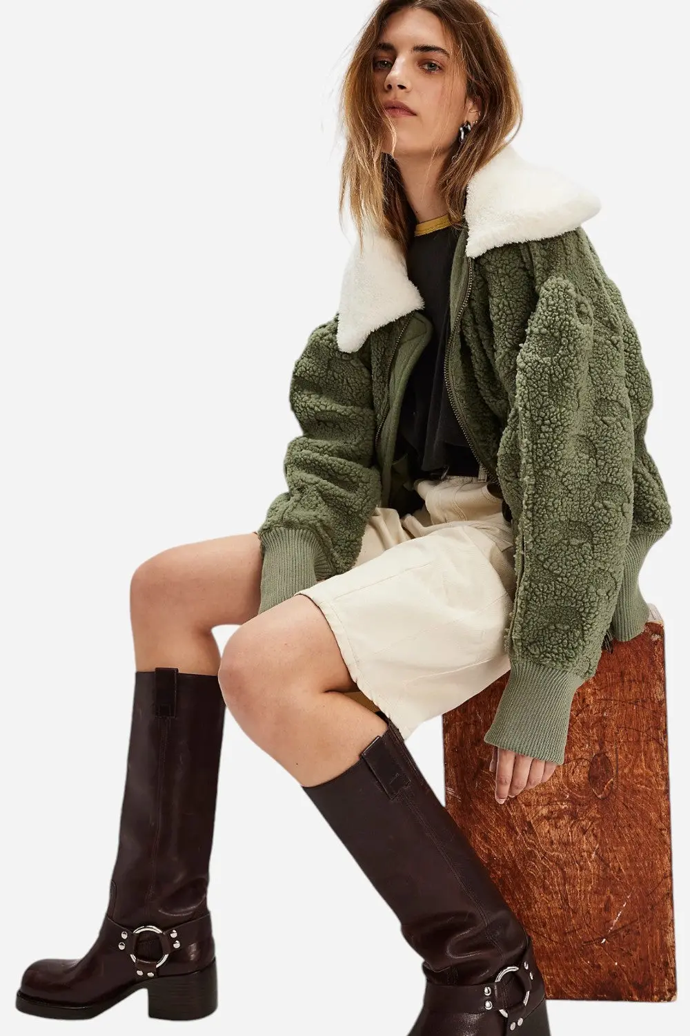 Free People Cozy Up Cardi In Crystal Kelp Combo 1