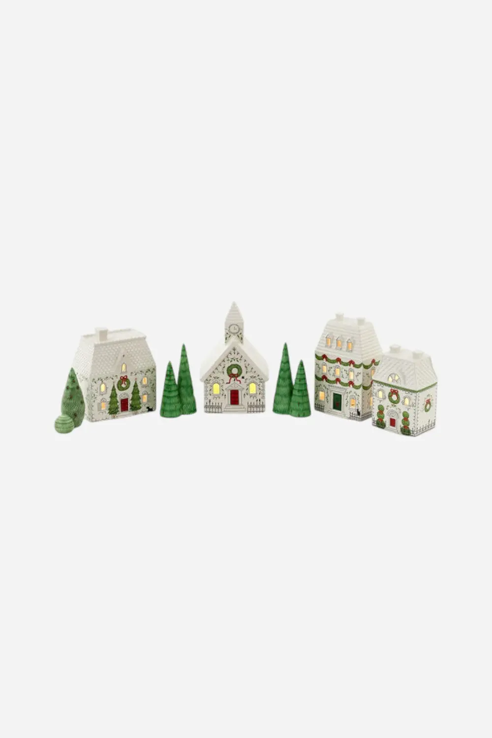 Lighted Houses & Trees - Set Of 7 1