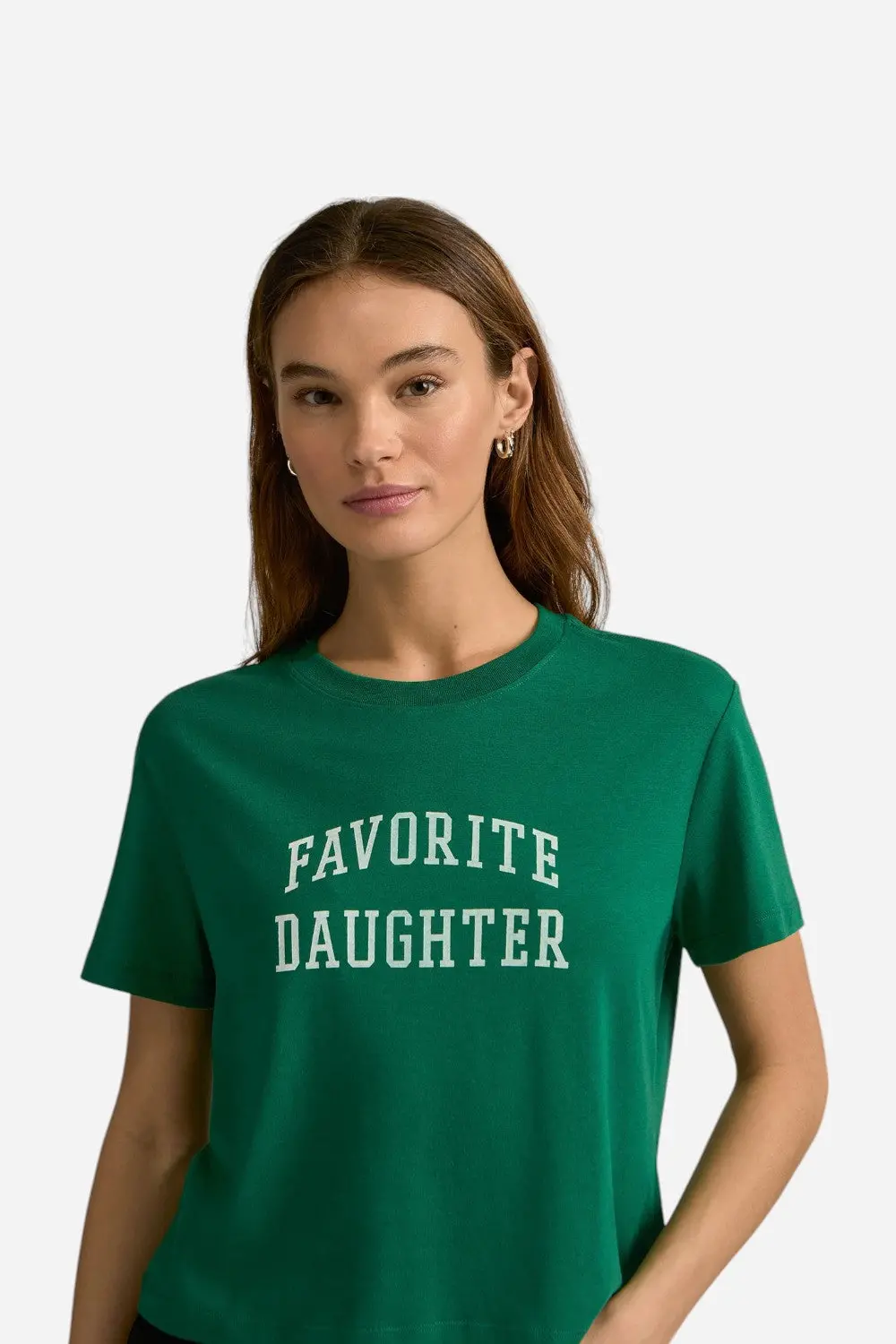 Favorite Daughter The Cropped Collegiate Tee In Emerald & White 1