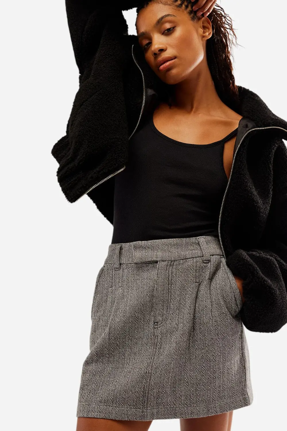Free People Pop Preppy Mini Skirt In Gray 1