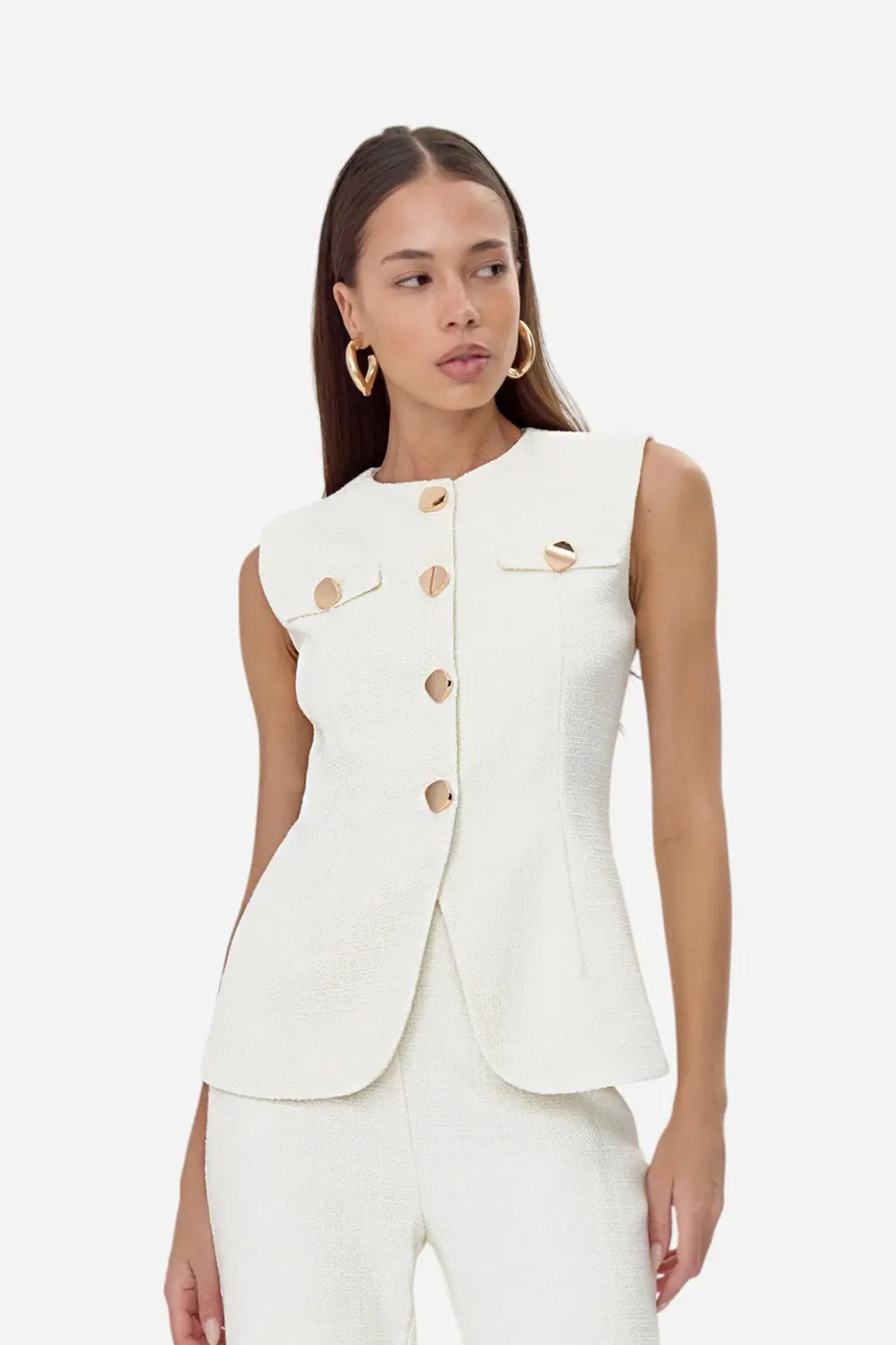 Adelyn Rae Jackie Tweed Vest In Ivory 1