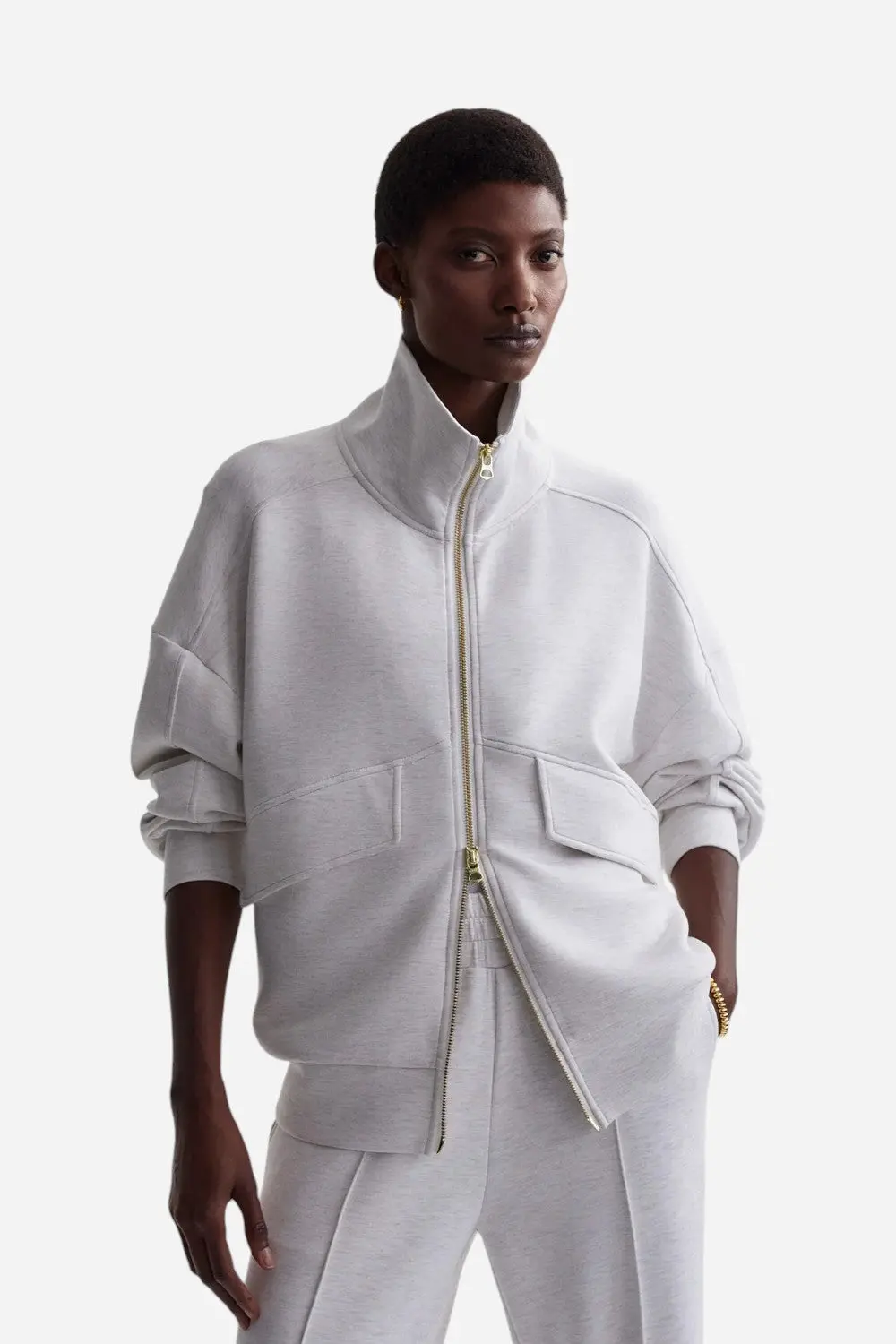 Varey Garcia Zip Through Sweat In Ivory Marl 1